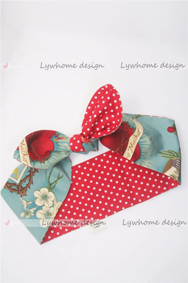 Женская винтажная бандана в горошек с бантом и ручной работы |