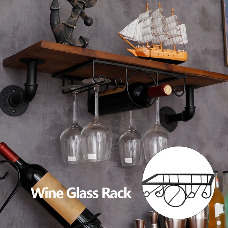 

Hanging Wine Bottle Holder Rack Support For Champagne Goblet Glass Metal Wall Decor Shelf Wine Organizer Hanger