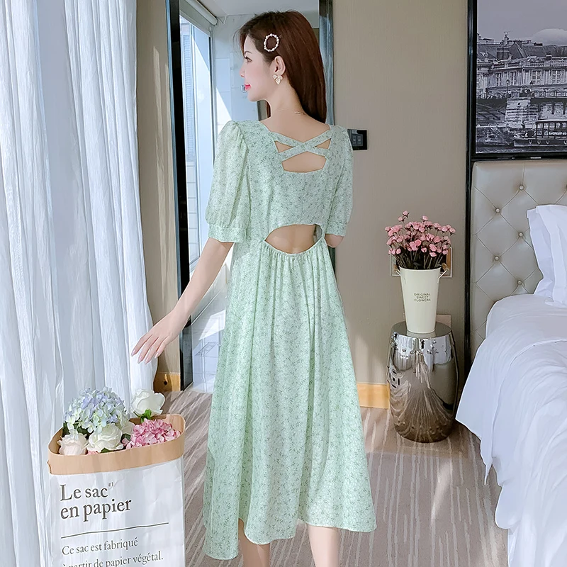 

COIGARSAM Women dress Summer Backless Hollow Out High Waist V-Neck Dresses 8923