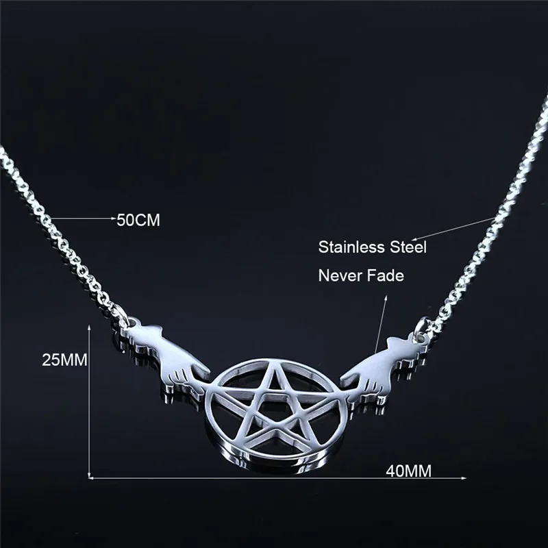 

Witchcraft Pentagram Hands Stainless Steel Statement Necklace Women Silver Color Necklaces & Pendants Jewelry collares N4223S02