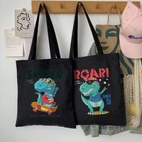 shopping bags trendy dinosaur print large capacity canvas womens bag casual versatile shoulder bag portable canvas bag