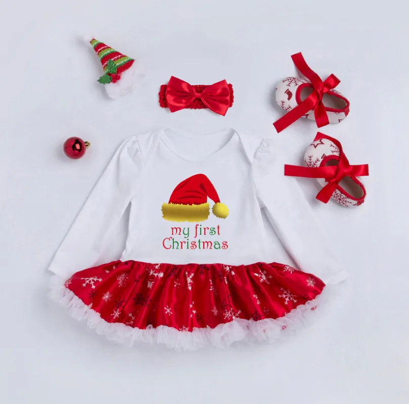 Рождественские комплекты одежды для маленьких девочек комбинезон принцессы