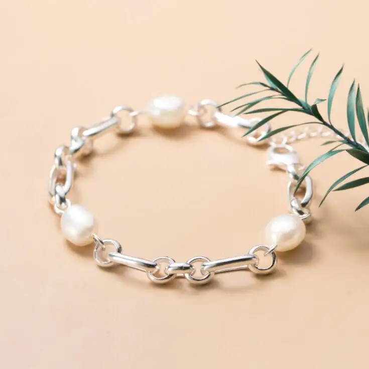 

Silver Pearl Bracelet 100% Real 925 Sterling Silver Bracelet with Baroque Pearl