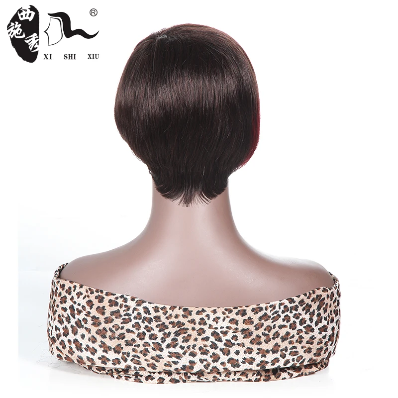 

XISHIXIU Short 98%Human Blend Hair Wigs Pixie Cut Straight Brazilian Hair for Black Women Machine Made Highlight Color Cheap Wig