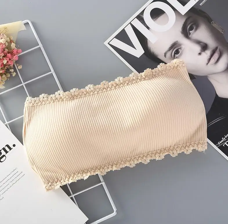 Бежевый Бесшовный хлопковый топ-труба, женский бюстгальтер без бретелек, Бюстгальтер-бандо, топ-труба, Женский невидимый бюстгальтер пуш-ап, кружевной топ без косточек - Цвет: Бежевый