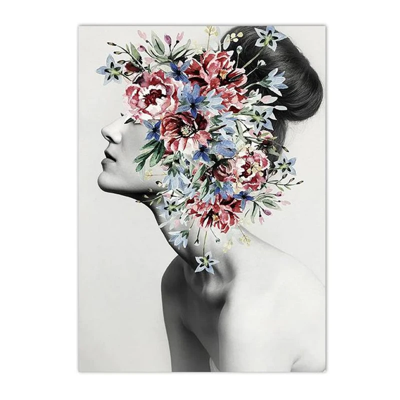 Женское настенное искусство модное настенный плакат цветок голова и