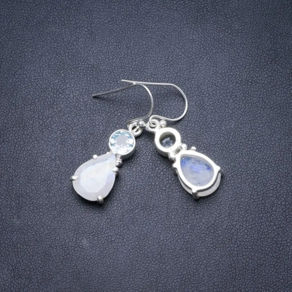 Natural Rainbow Moonstone and Blue Topaz Handmade Unique 925 Sterling Silver Earrings 1 1/4&quot Y2216 | Украшения и аксессуары