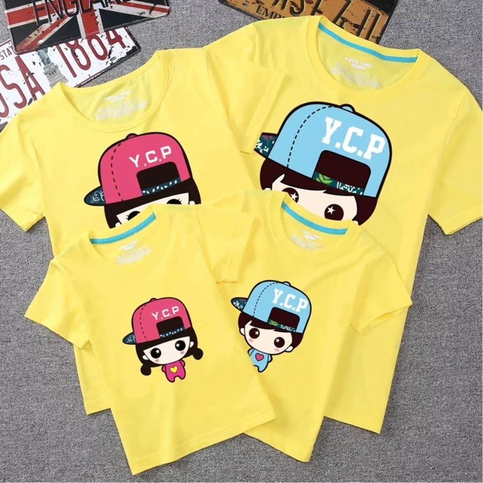 

Family of Four 1Piece T-Shirts MOM DAD KID Cartoon Short Sleeve T-Shirt Mommy And Me Clothes Family Matching Outfits Cotton Tops