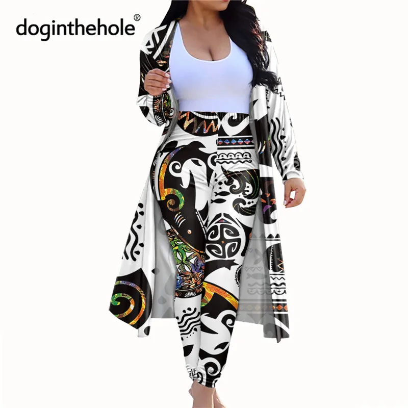 

Doginthehole Элегантный женский длинный кардиган без рукавов с высокой талией брюки костюмы в полинезийском стиле Повседневная Женская домашняя...