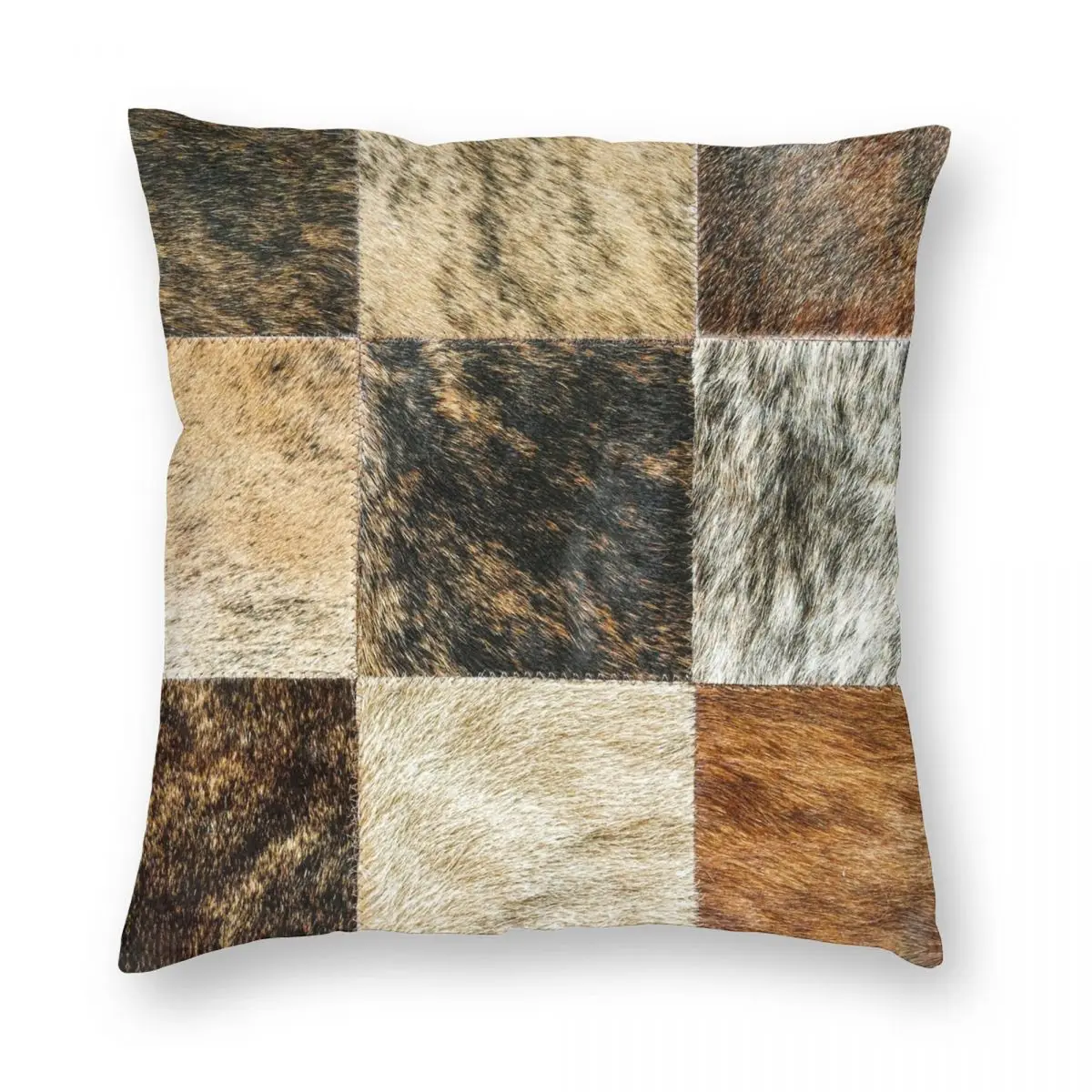 

Cowhide Patches Collage Pillowcase Polyester Linen Velvet Creative Zip Decorative Pillow Case Sofa Seater Cushion Cover