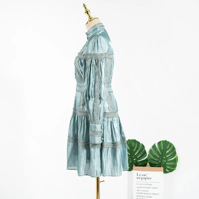

Tingfly Designer New Lace Patchwork Luxury Party Night Dress High Quality Button Up France Chic Casual Girl Dress Vestido Elbise