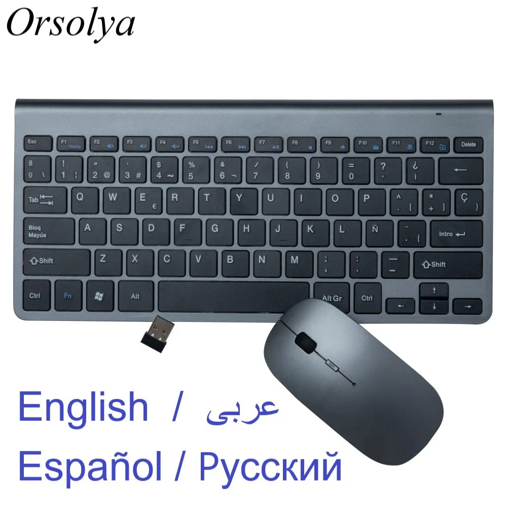 

2.4G Wireless Keyboard and Mouse Combo Russian Spanish Arabic Protable Mini Multimedia Keyboard Mice Set For Laptop PC