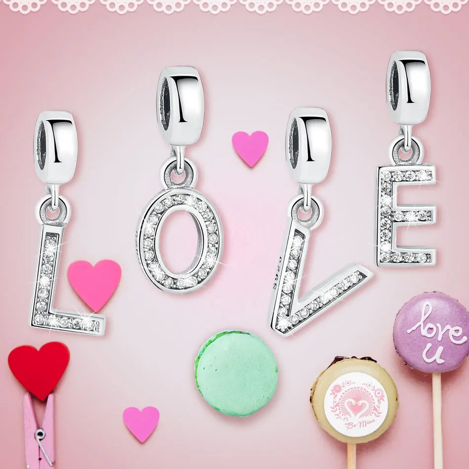 Подлинное 925 пробы Серебряная бусина буква подбираемые Подвески Серебро