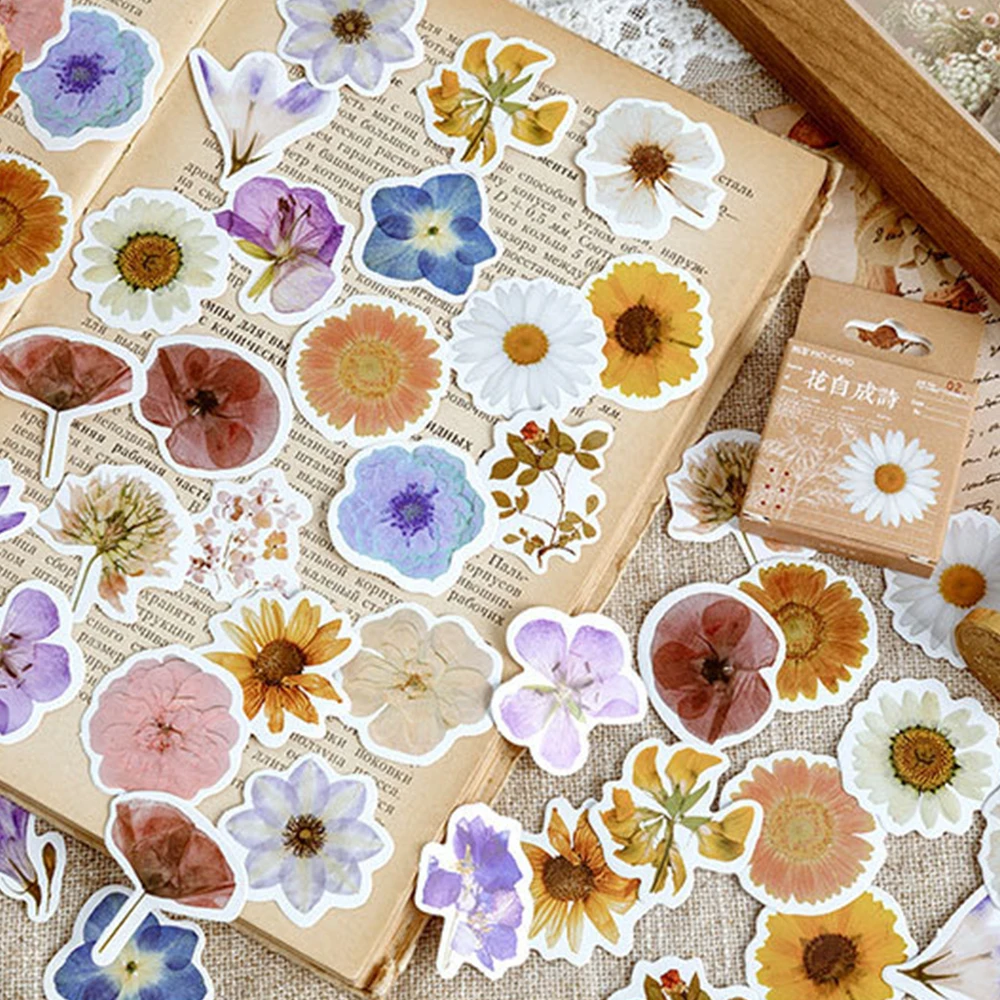 

46pcs/pack DIY Planner Adhesive Stationery Decals Lovely Scrapbooking Label Masking Tape Flowers Become Poems Stickers