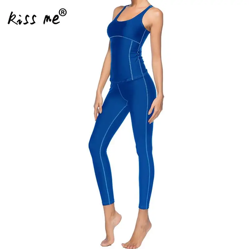 royal blue Женская спортивная одежда, набор для фитнеса, наборы для бега, одноцветная спортивная одежда, тренировочный спортивный костюм, облегающий Топ без рукавов, Женский комплект для йоги - Цвет: royal blue