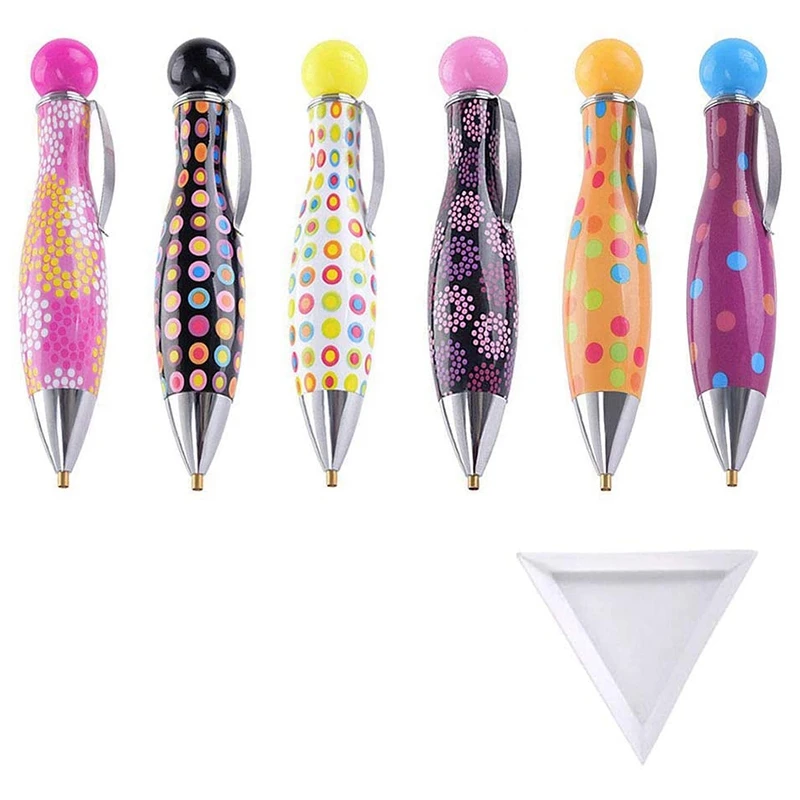 New 6Pcs 5D Diamond Painting Drill Pen Tools+1Pc Triple-cornered TrayCute Pens Sticky for | Дом и сад