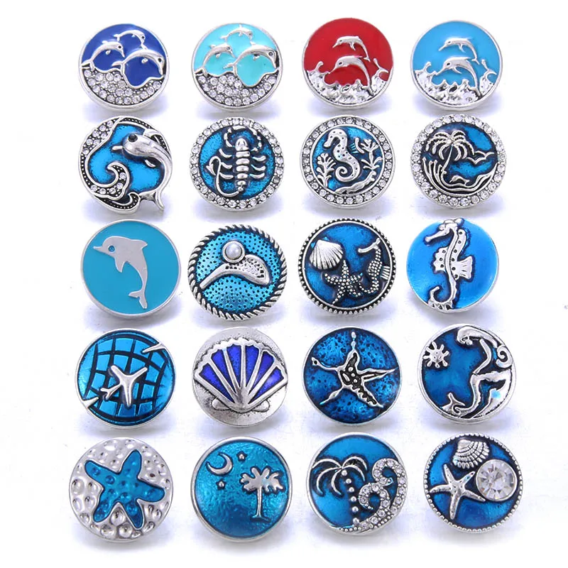 10 шт./лот кнопки ювелирные изделия Синяя Серия океан кристалл дельфин море 18 мм