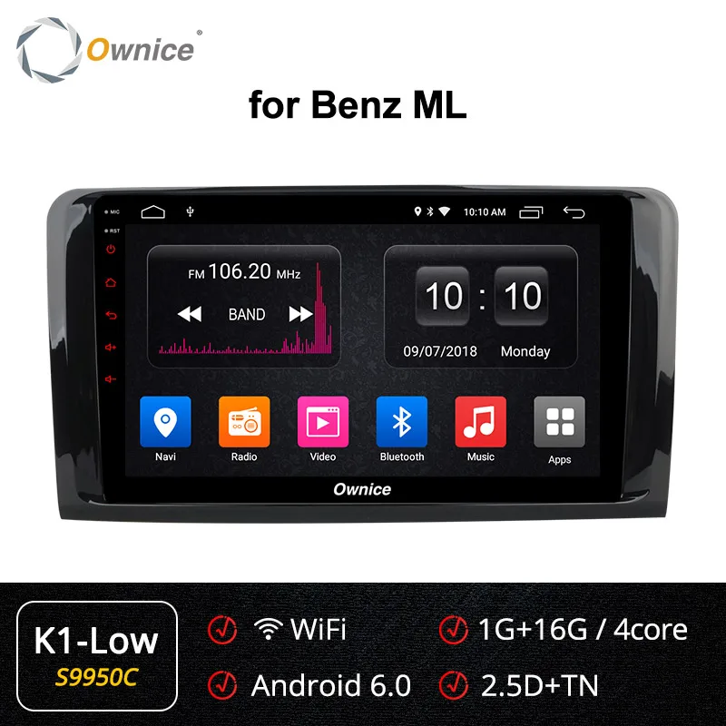 S9950 K1-Low Ownice k3 k5 k6 Android 9,0 8 ядерный Автомобильный плеер для Mercedes Benz GL ML CLASS W164 ML350 ML500 X164 GL320 gps радио 4G DSP SPDIF - Цвет: S9950 K1-Low