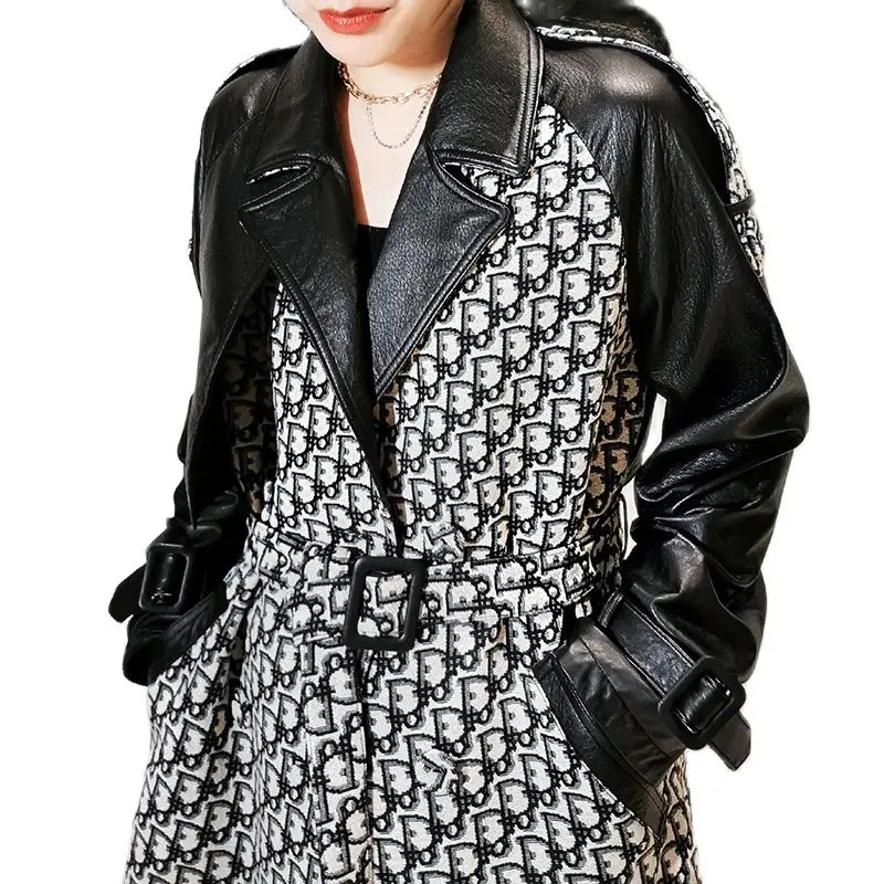 Gabardina de empalme de piel de oveja para mujer, abrigo de piel auténtica, abrigo de piel de oveja, chaquetas de piel auténtica para mujer, 2020