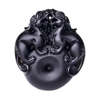kyszdl natural black obsidian carved double pixiu brave troops lucky pendants free beads necklace fashion pendant jewelry gifts
