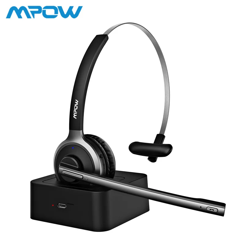 Black Mpow BH231 Bluetooth 4,1 наушники с микрофоном, Зарядная база, беспроводная гарнитура для ПК, ноутбука, колл-центра, офиса, 18 ч, время разговора - Цвет: Black
