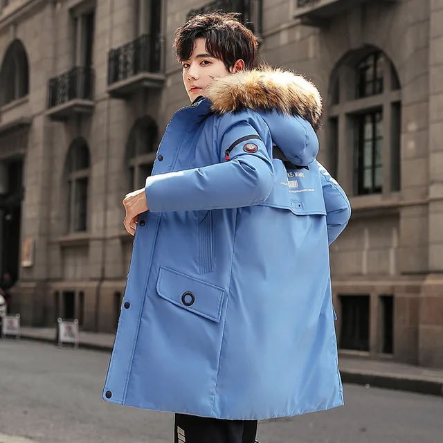 Синий Новинка 8XL, зимние длинные куртки, мужские пальто, Повседневная теплая Толстая куртка с меховым воротником, мужские парки, новая роскошная верхняя одежда, водонепроницаемая парка, пальто - Цвет: Синий