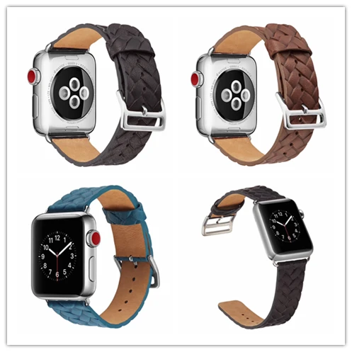 Плетеные кожаные ремешки для Apple Watch series 5 4 3 2 1 Ремешки наручных часов с пряжкой