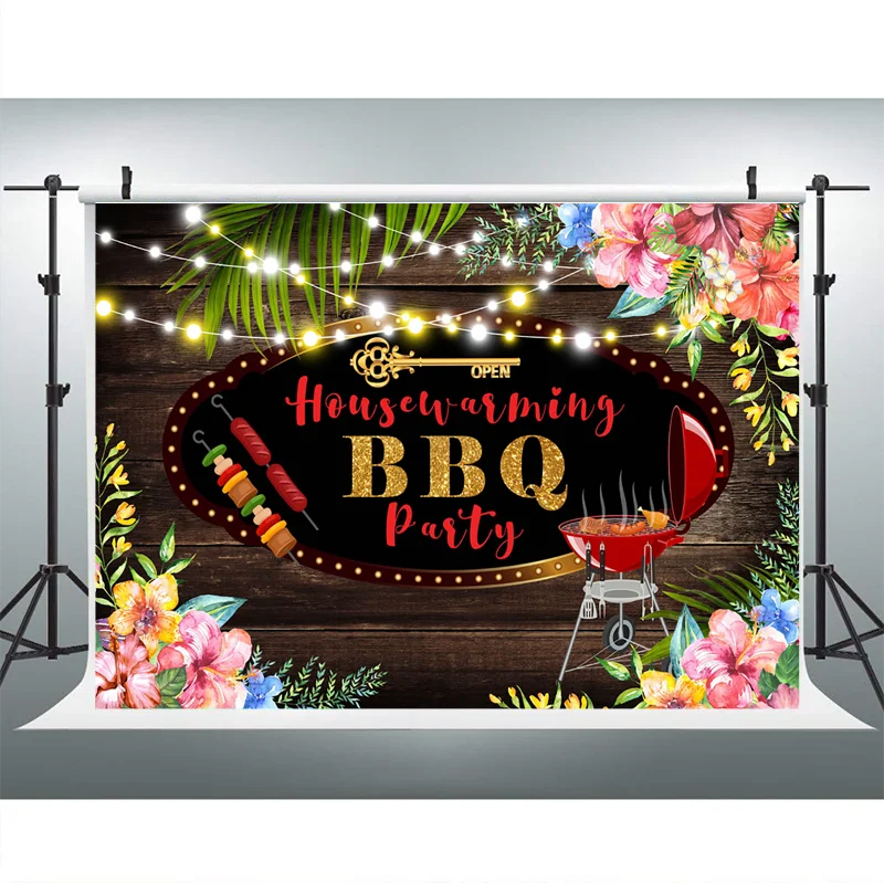 Фон для фотосъемки с изображением барбекю на тему дня рождения коричневый