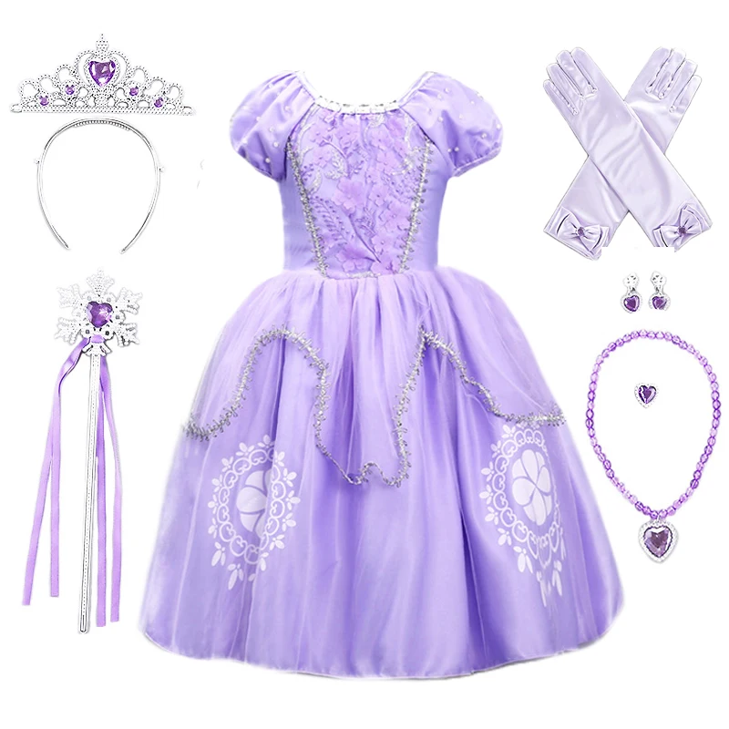KLOGKIZ платье принцессы Софии для девочек детский костюм с пышными рукавами и