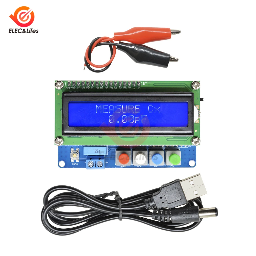 LCD Backlight Digital Capacitance meter Capacitor inductance TESTER LC100-A Meter 1pF-100mF 1uH-100H + Crocodile Clip Test wire |