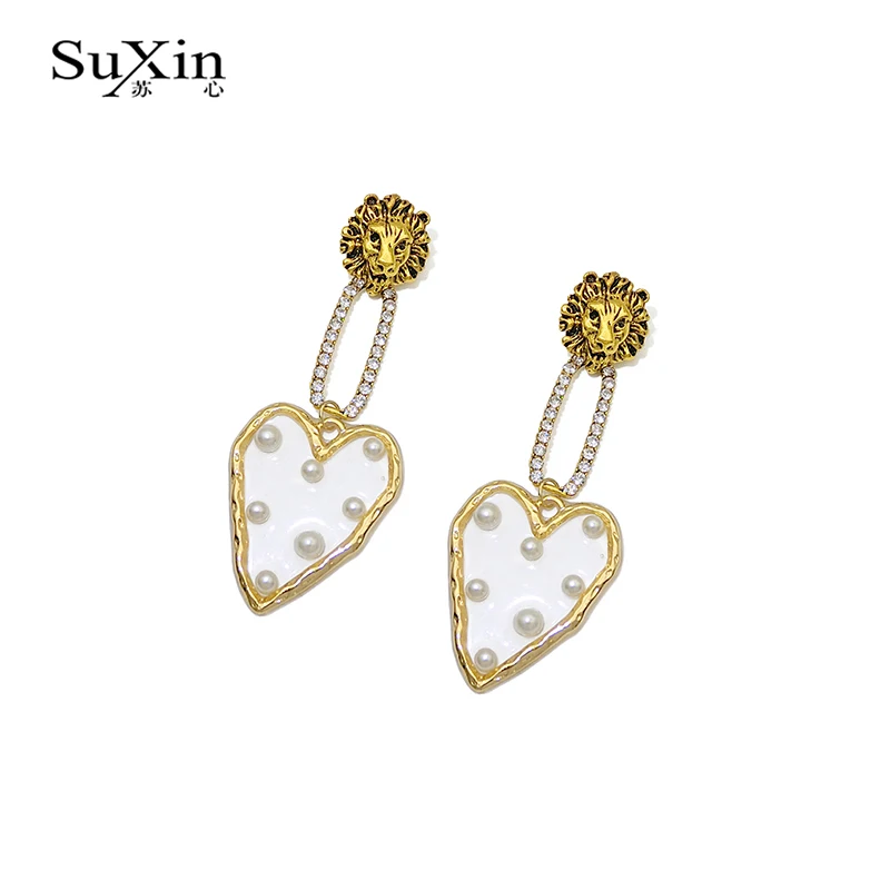 SuXin 2020 new fashion retro lion pearl earrings for women's simple love pendant jewelry gift | Украшения и аксессуары