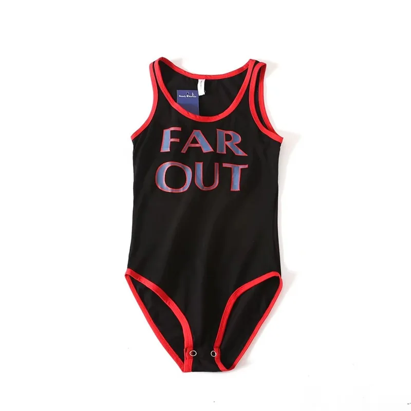 Sexy Letter Printed Bodysuit Slim Vest Body Shaping Female Jumpsuit Round Neck Women's Siamese Bottoming Shirt