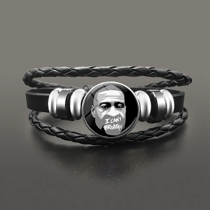 I Can't Breathe Leather Bracelet Punk Glass Dome Button Snap Bracelets American Protest Black Lives Matter Jewelry Accessories |