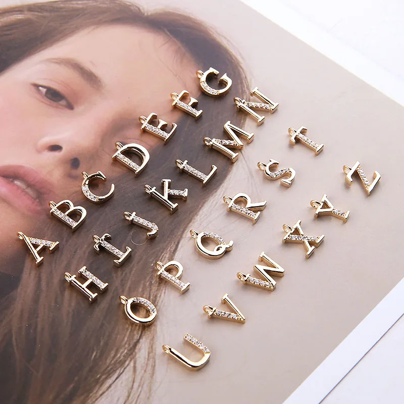 

DIY Handmade Jewelry Accessories Authentic Gold Plating Diamond English Letter Small Hanging Earrings and Earpendants