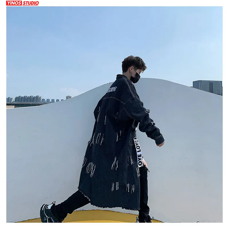 Прямая поставка 2020 осенние удлиненные потертые джинсовые пальто Японская