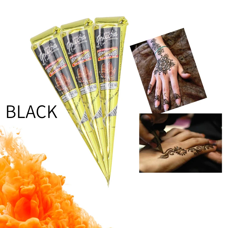 

Organic Indian Henna Black Temporary Tattoo Natural Body Art Ointment Mehndi Paste Cones Colored Sticker Mehndi Body Paint