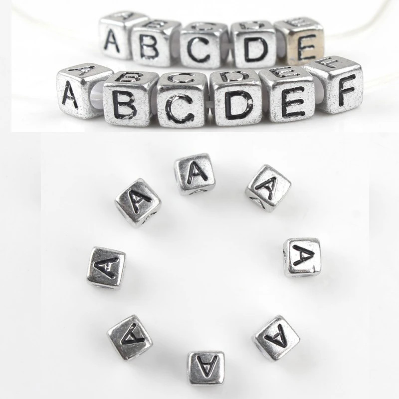 100 шт. 6 мм Смешанные серые буквы Квадратные бусины алфавита акриловые сделай сам