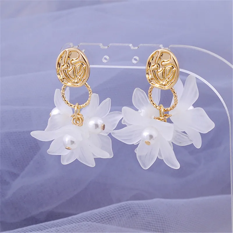 Модные белые серьги с орхидеями женские гвоздики в форме чистого цветка 2019