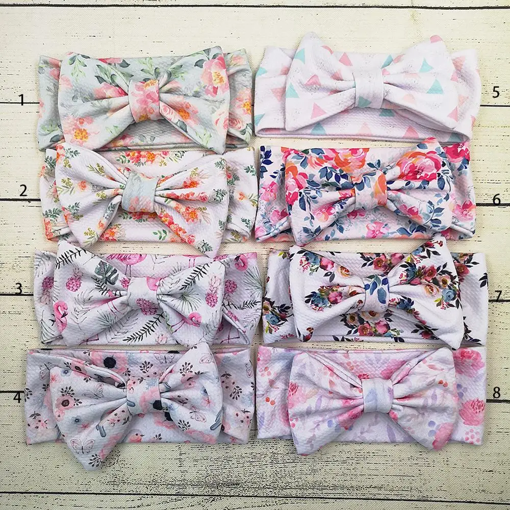 

MengNa Floral Headbands 2019 New Arrival 7'' Hair Bows Print Waffle Texture Kids Hair Accessories For Girls 24pc/lot