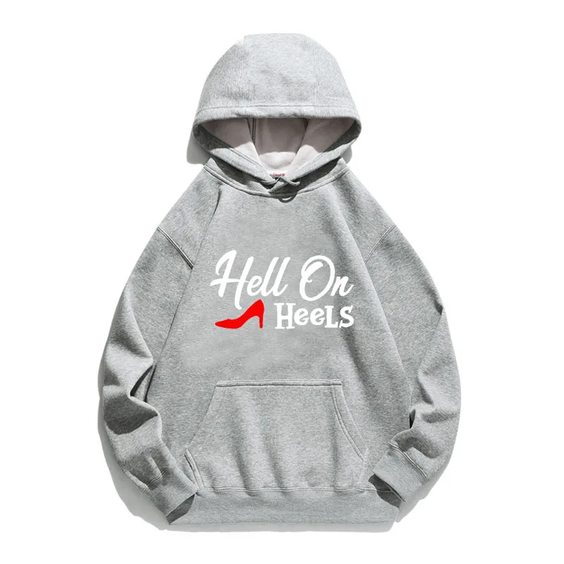 

Women Hoodie Hello Heels Printed Hoodies Women Fleece Long Sleeve Loose Sweatshirt with Hat Girls Pullovers Winter