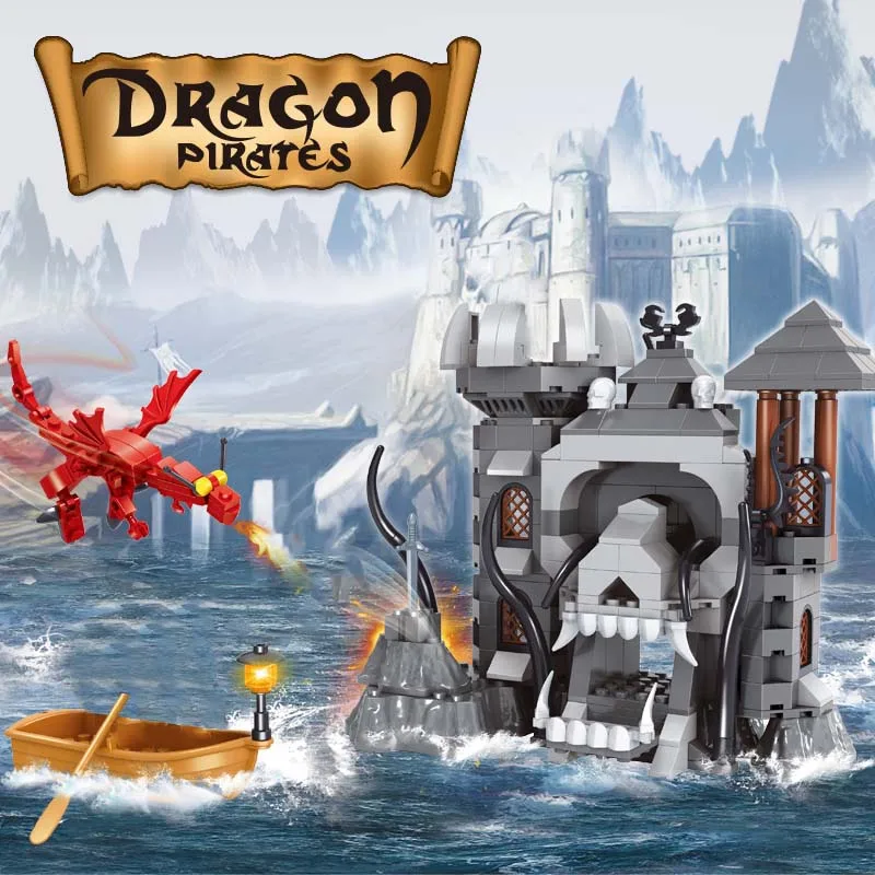 

AUSINI Skull Castle Building Blocks Dragon Pirates Figures Bricks Toys for Children Designer Model Kids Playthings Boys Toy Gift