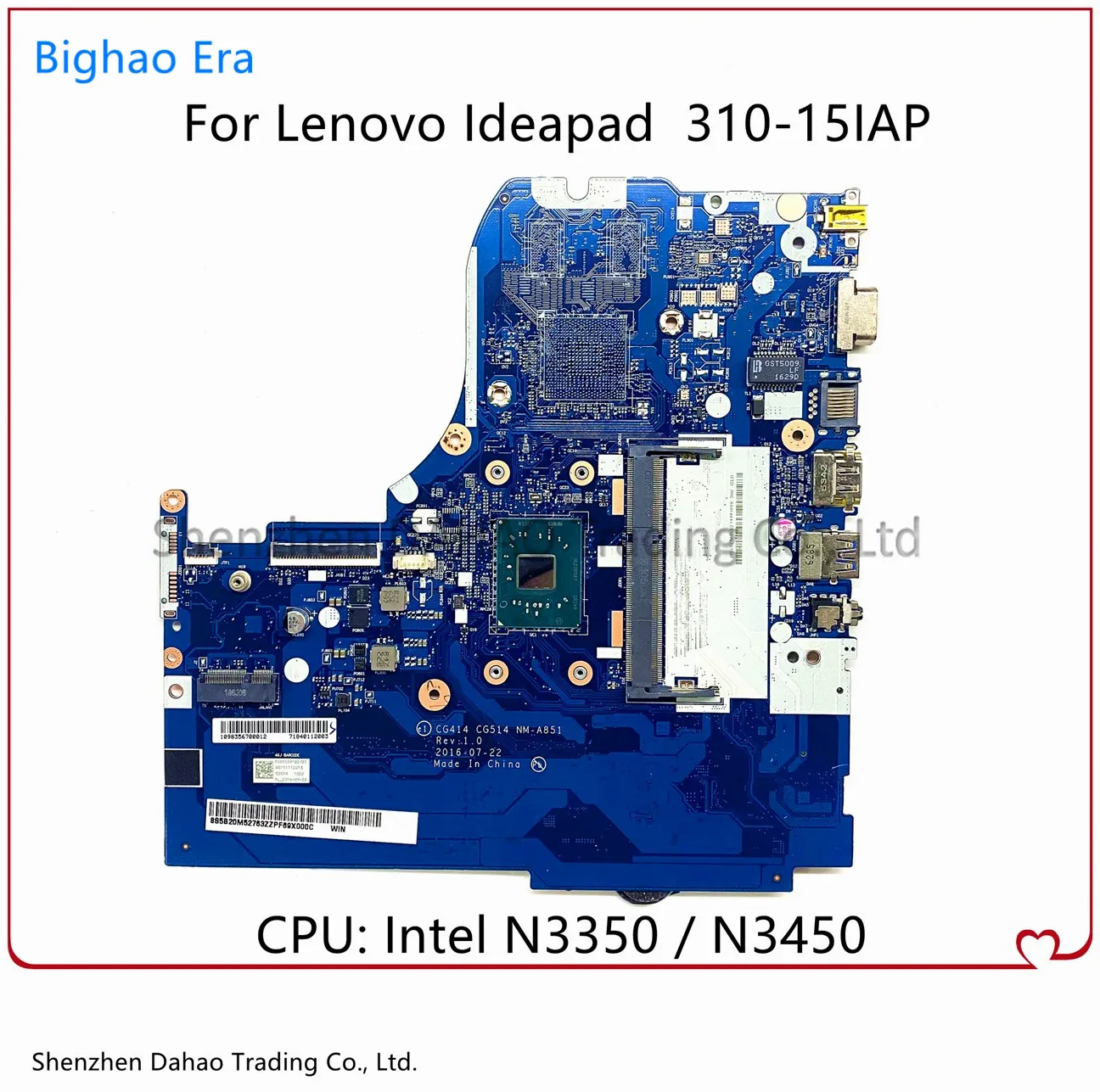 

For Lenovo Ideapad 310-15IAP Laptop Motherboard NM-A851 MB With Intel N3350/3450U CPU 100% Working FRU: 5B20M52766 5B20M52760