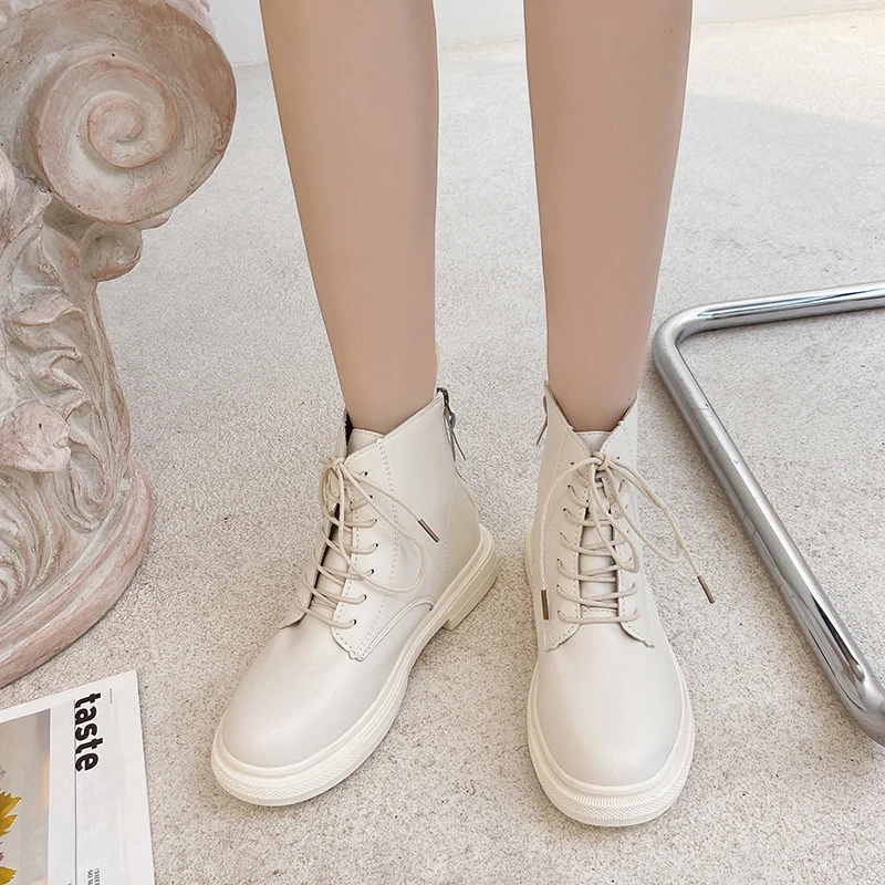 

Fall New Martin Boots Women Lace-up Rear Zip Flat Ankle Boots Casual Fashion Female Motorcycle Boots Single Shoes Botas De Mujer