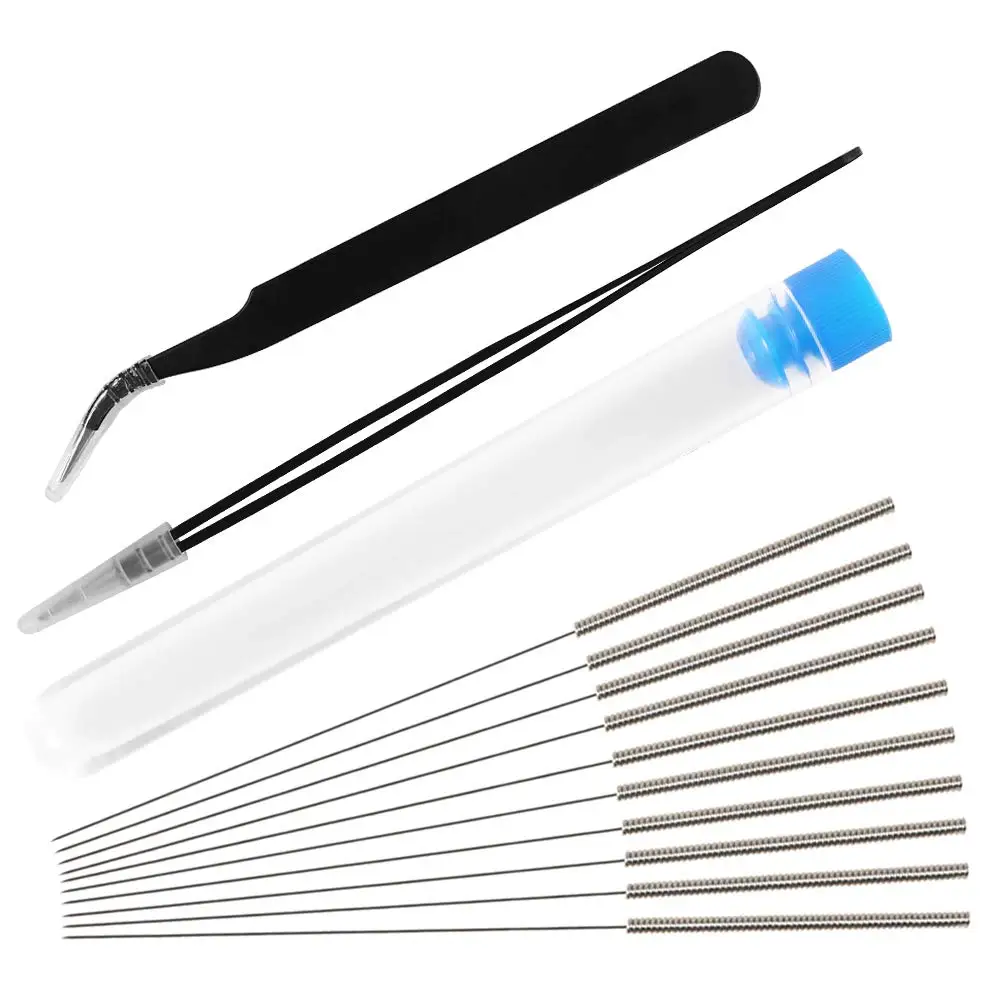 

10 Pcs 0.4mm Needles Cleaner and 2 Pcs Tweezers Cleaner Stainless Steel Nozzle Cleaning Tool Kit for 3D Printer Nozzle Cleaning