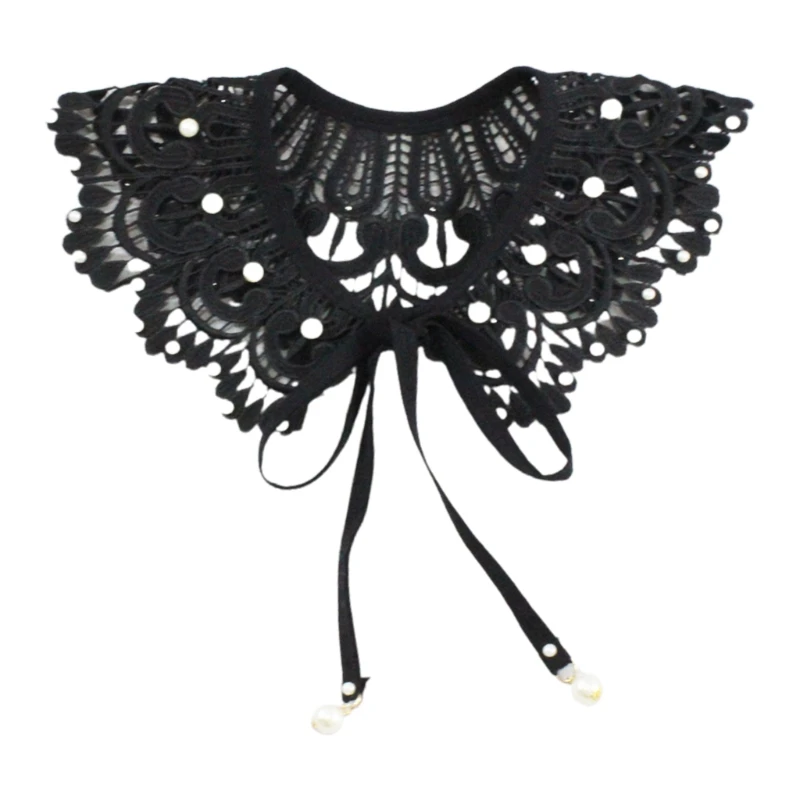 Женская шаль с вышивкой Черная кружевная кукла искусственный воротник жемчуг