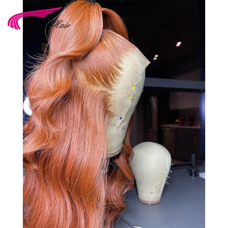 Светильник-оранжевый имбирный цвет 13x4 фронтальные парики на сетке 180%