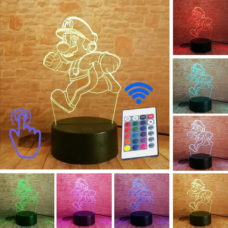 Remoter and Touch Супер Марио модель 3D Иллюзия светодиодный ночной Светильник Красочные мигающий светильник светится в темноте Super Mario Bross рисунок игрушки для детей - Цвет: Remoter and Touch