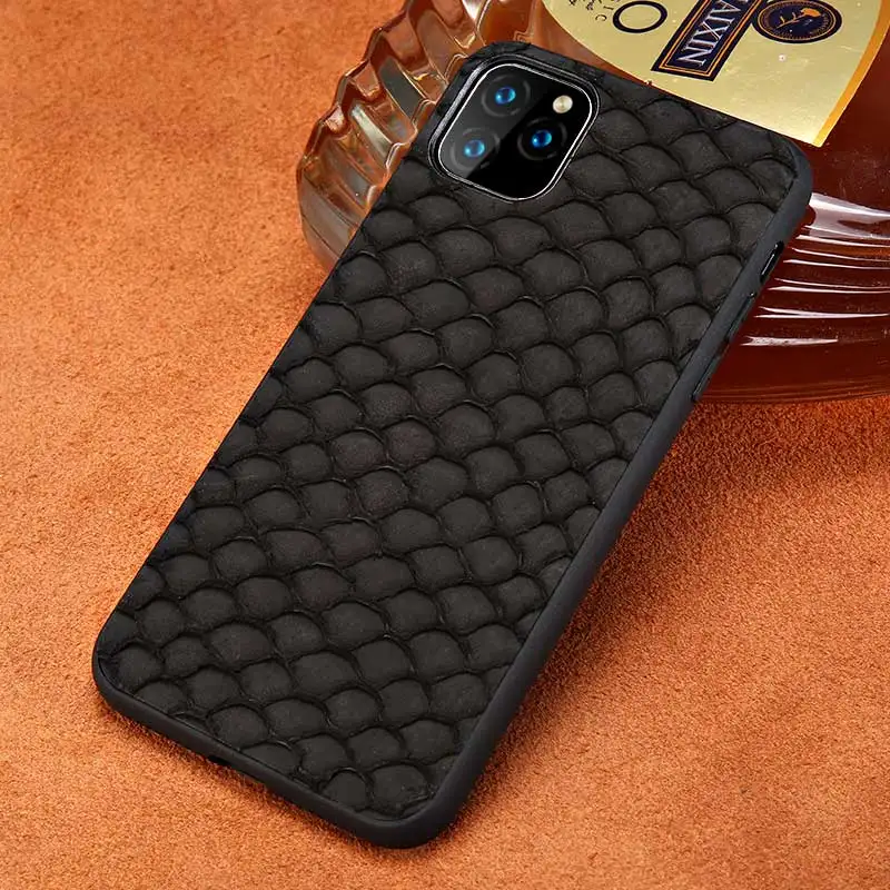 

Genuine Fish Skin Leather Phone Case For iPhone 13 Pro Max 12 Mini 12 11 Pro Max X XS Max XR 6 6s 7 Plus 8 Plus 5 SE 2020 Cover