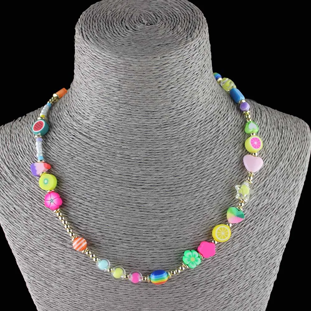 

Женское Ожерелье-чокер из полимерной глины, с разноцветными фруктовыми бусинами