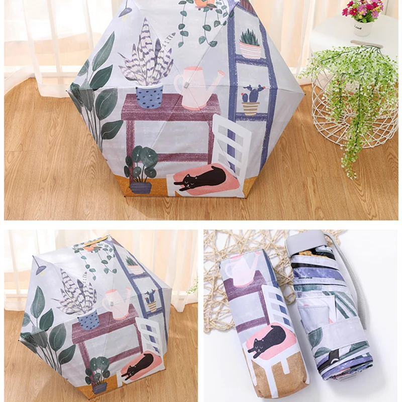 Мультяшное животное кошка милая девушка женский зонтик карманный мини складной